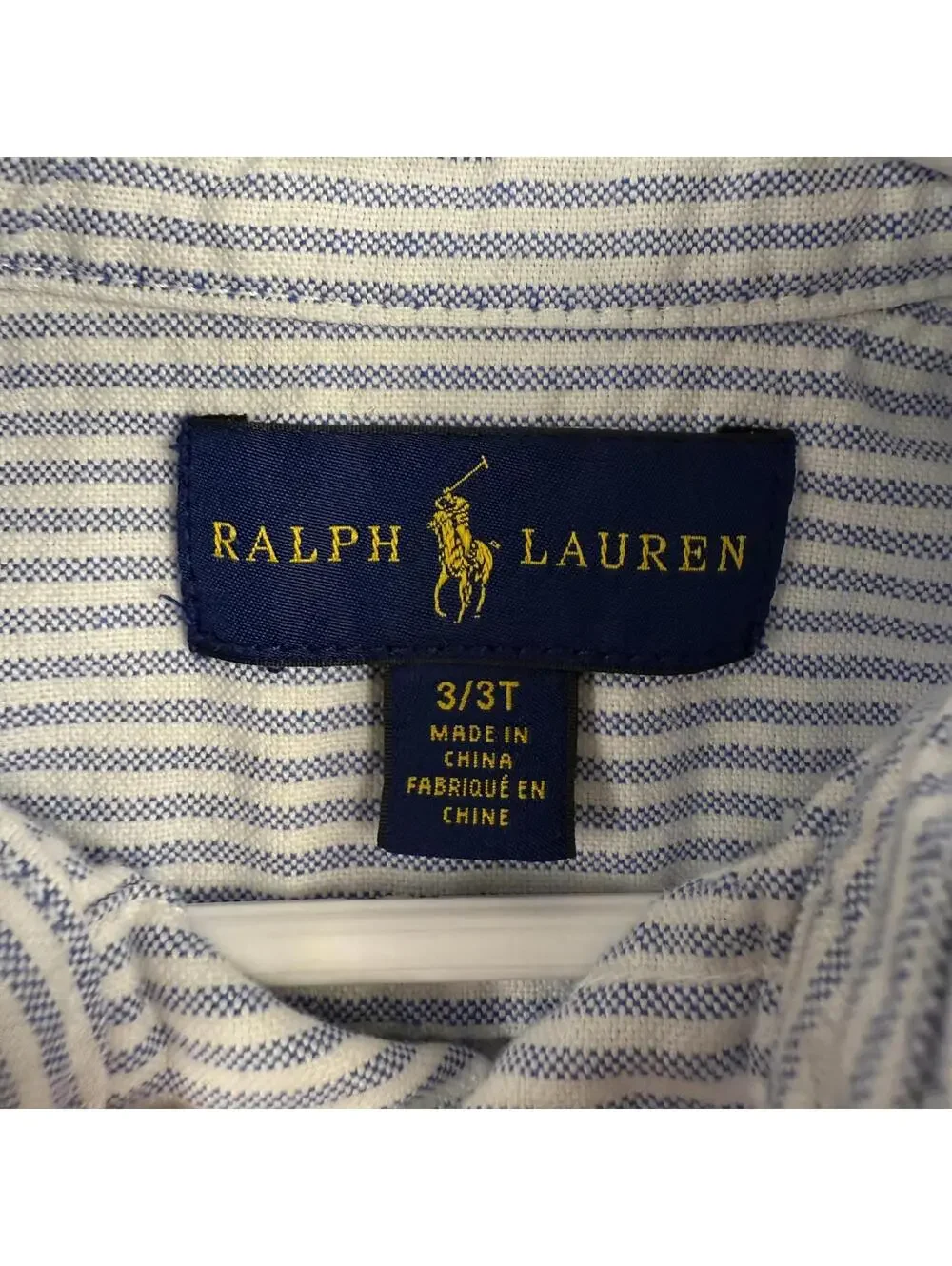 Ralph Lauren Long Sleeve Button Front Shirt Blue White Stripe Lizard 3T 577